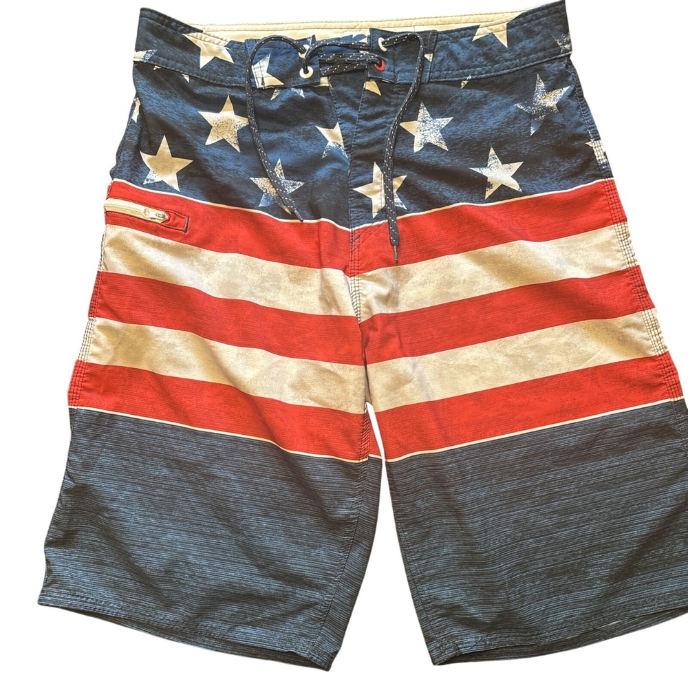 Burnside Mens American Flag Board Shorts Stars Stripes Red White Blue Size‎ 28